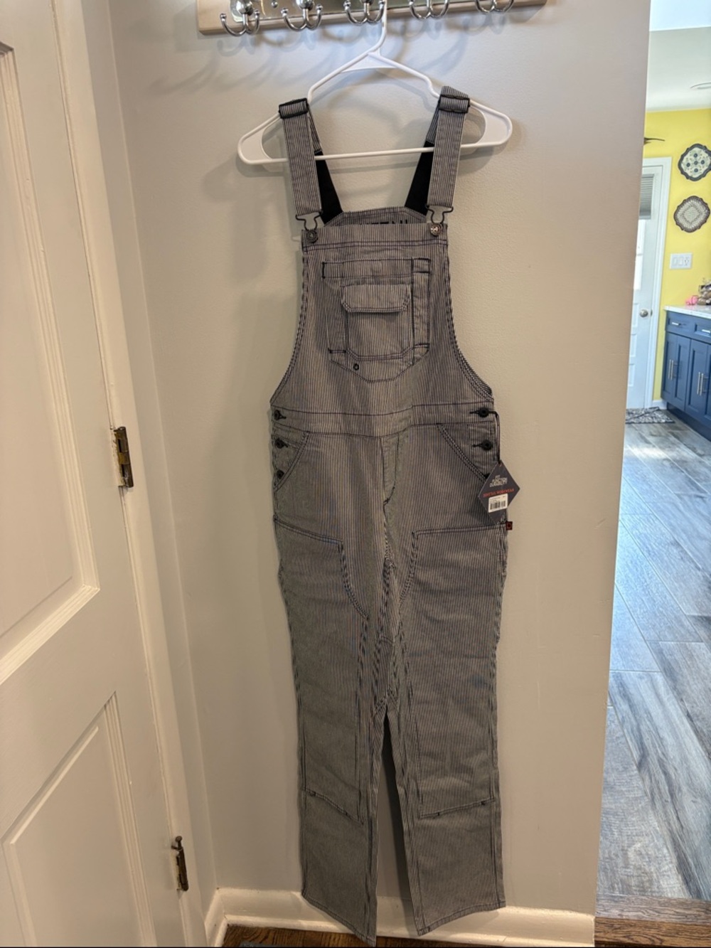 Dovetail Striped Blue Gray Carpenter Overalls Jumpsuit